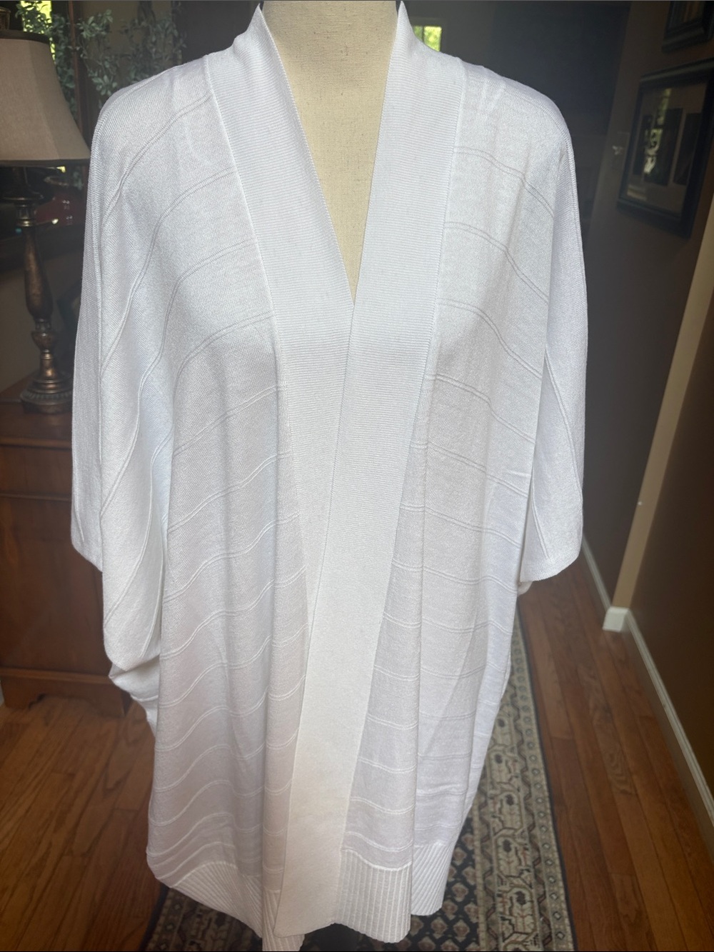 Tahari White Knit Open-Front Cardigan